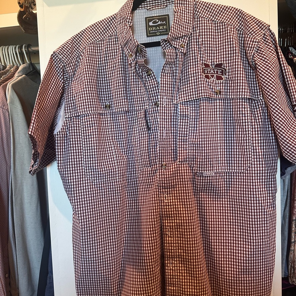 Drake Men's Casual Checkered Shirt - Maroon and White